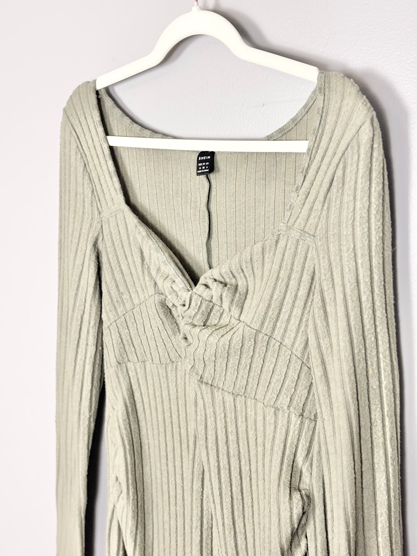 M - SHEIN Olive Green Soft-Ribbed Dress