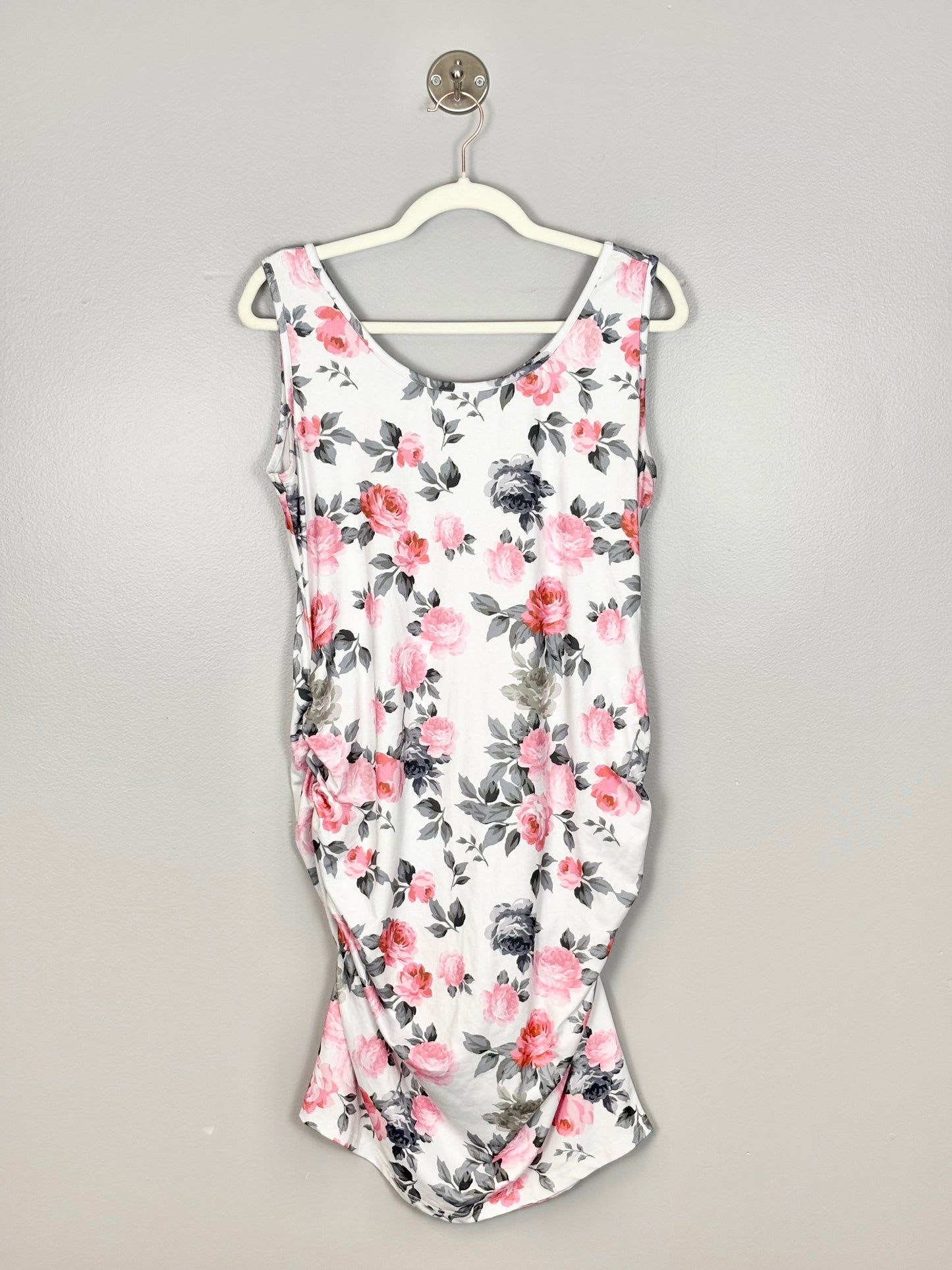 L - Unknown Brand White Floral Sleeveless Bodycon Dress