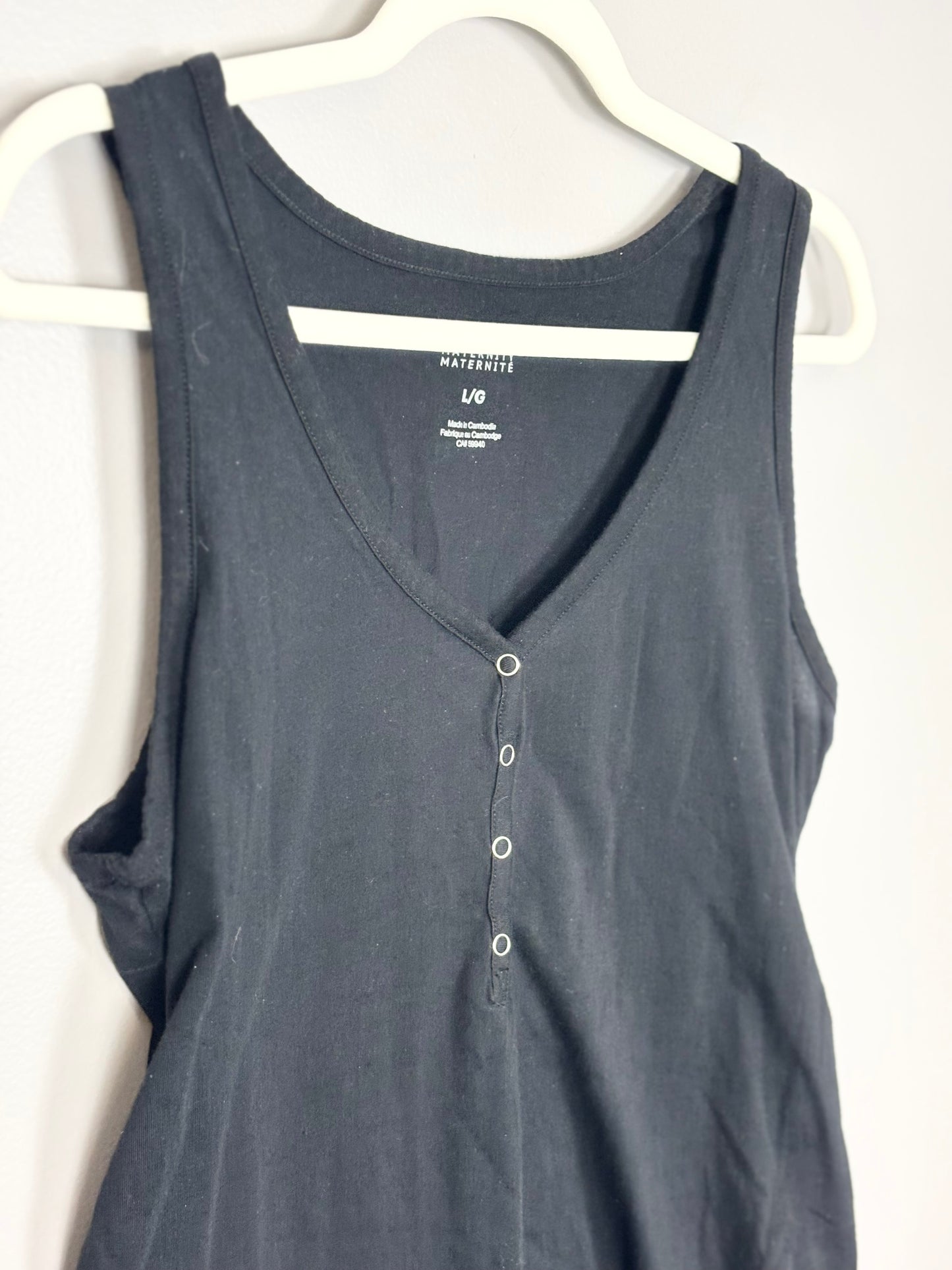 L - Paisley Sky Snap-Detail Black Tank