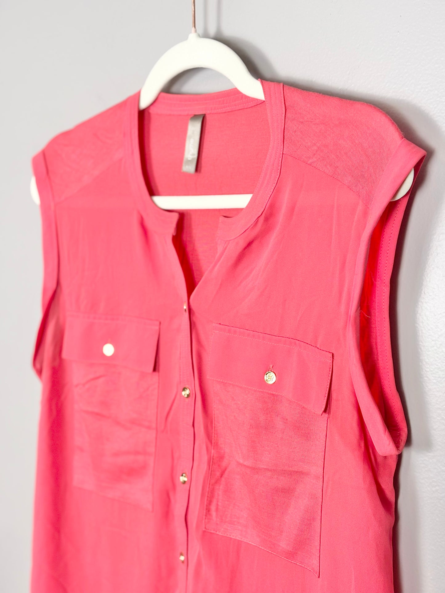 S - Thyme Coral Pink Double-Pocket Shirt