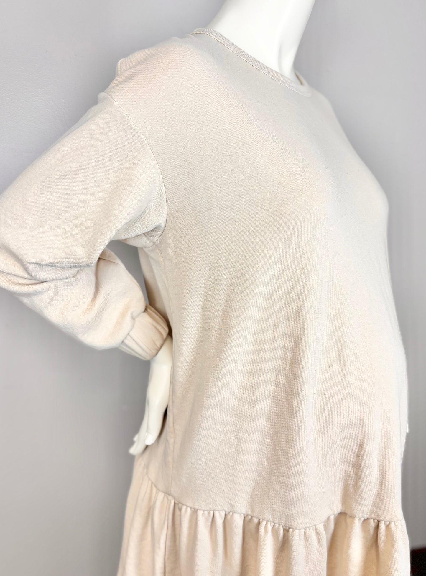 M - H & M Mama Cream Ruffle-Hem Sweatshirt Dress