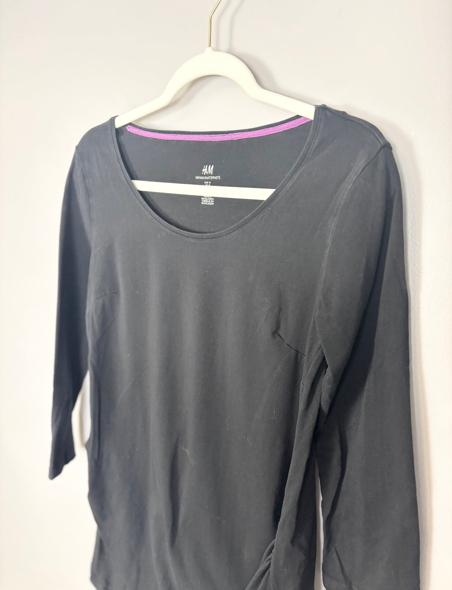 M - H & M 3/4 Sleeve Black Fitted Tee