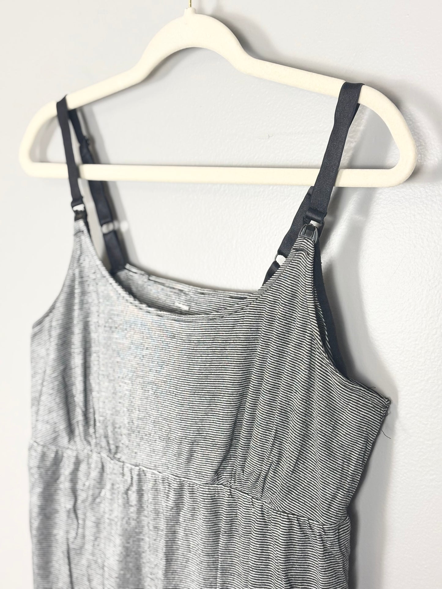L - Grey & Black Striped Nursing Tank