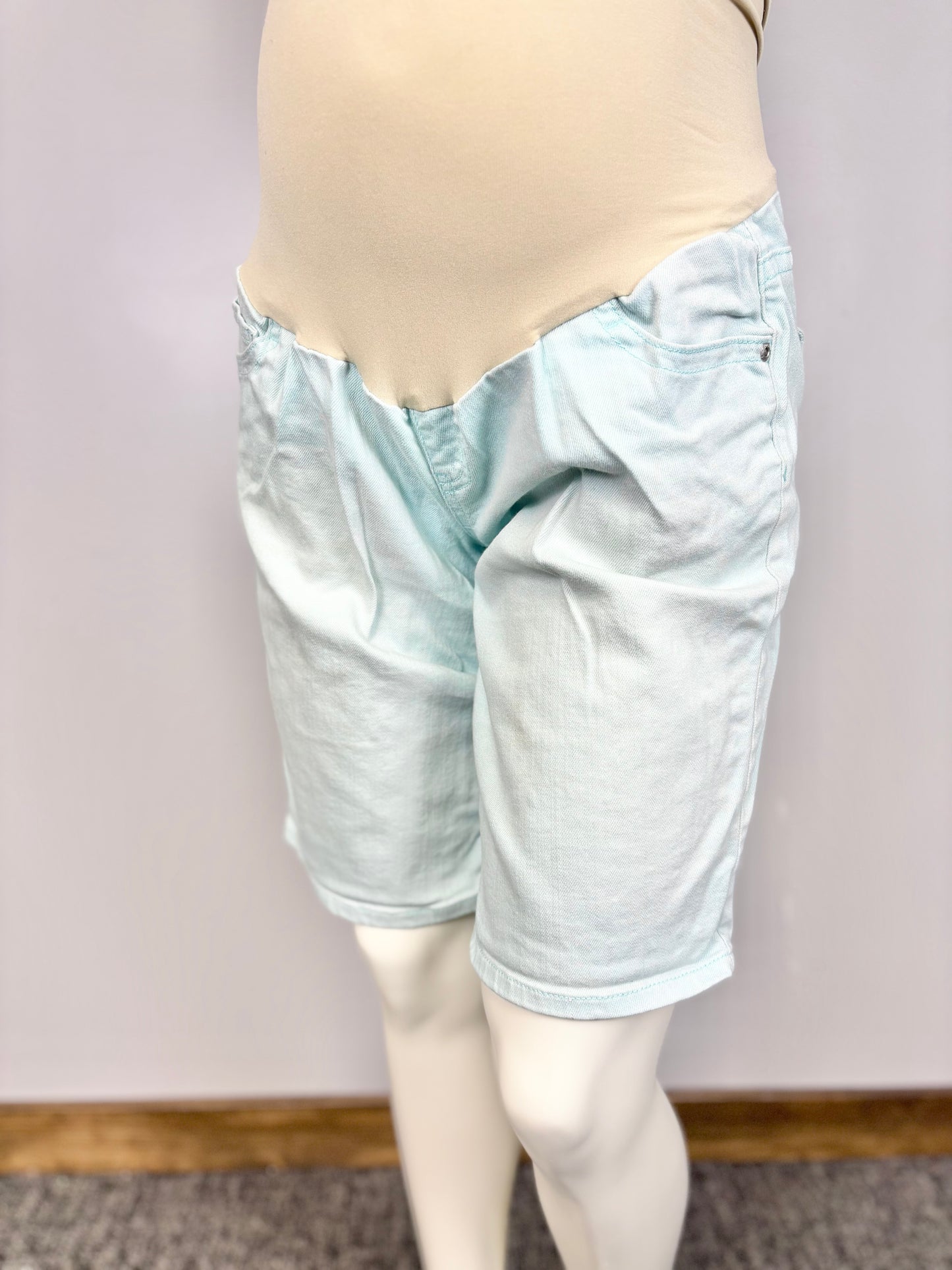 L - Indigo Blue Light Teal Denim Bermuda Shorts