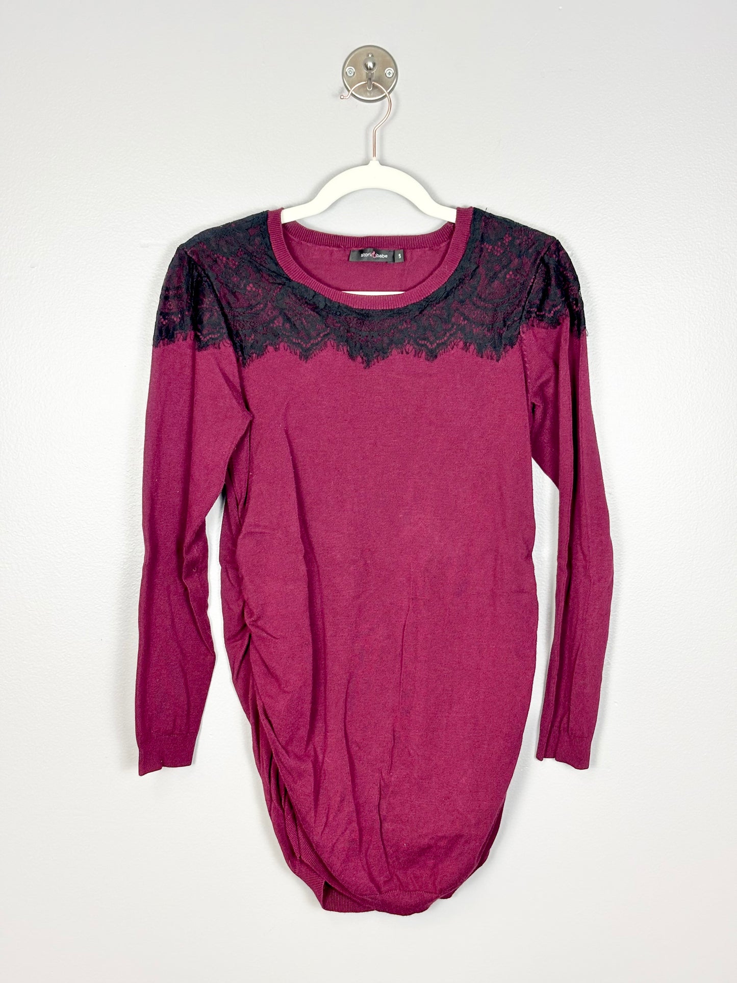 L - Stork & Babe Cranberry Lace Detail Sweater
