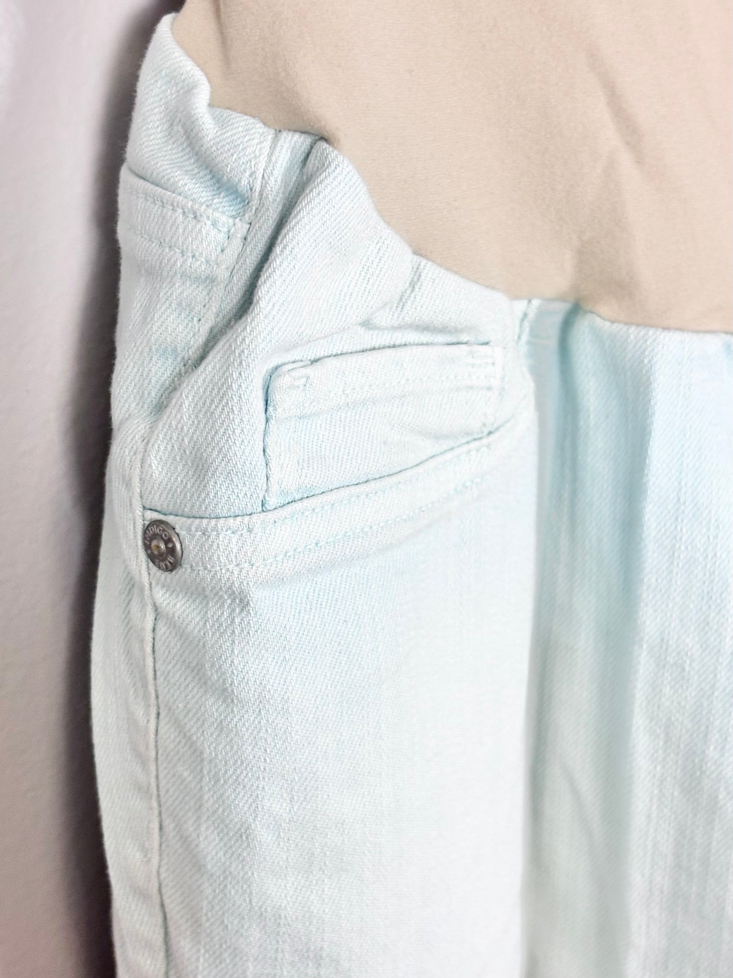 L - Indigo Blue Light Teal Cuffed Capri