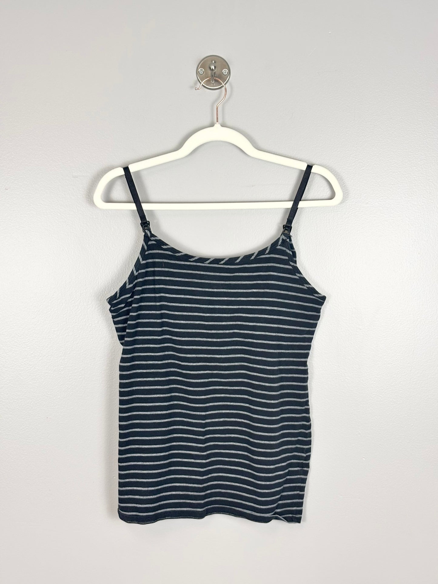 M - Thyme Grey & Black Striped Nursing Tank