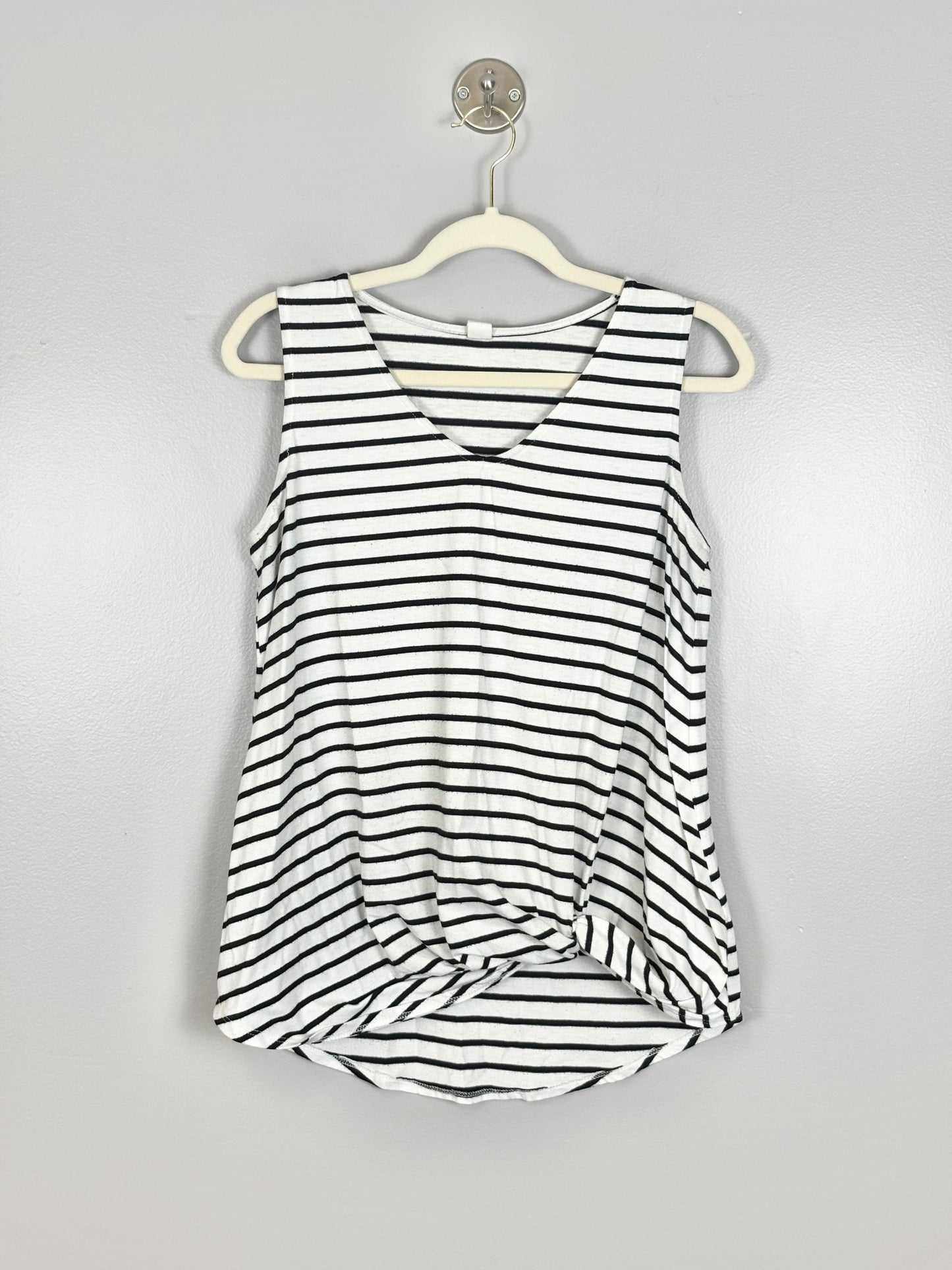 M - CY Black & White Striped Knotted Front Shirt