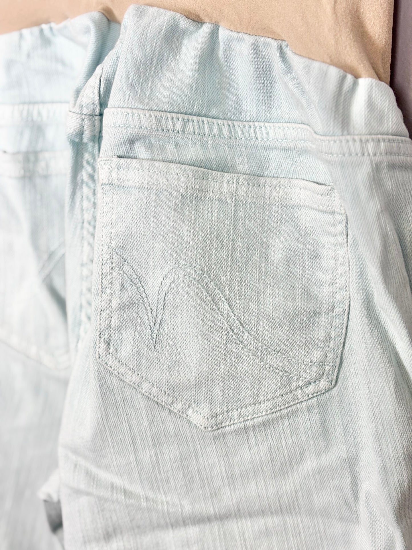 L - Indigo Blue Light Teal Cuffed Capri