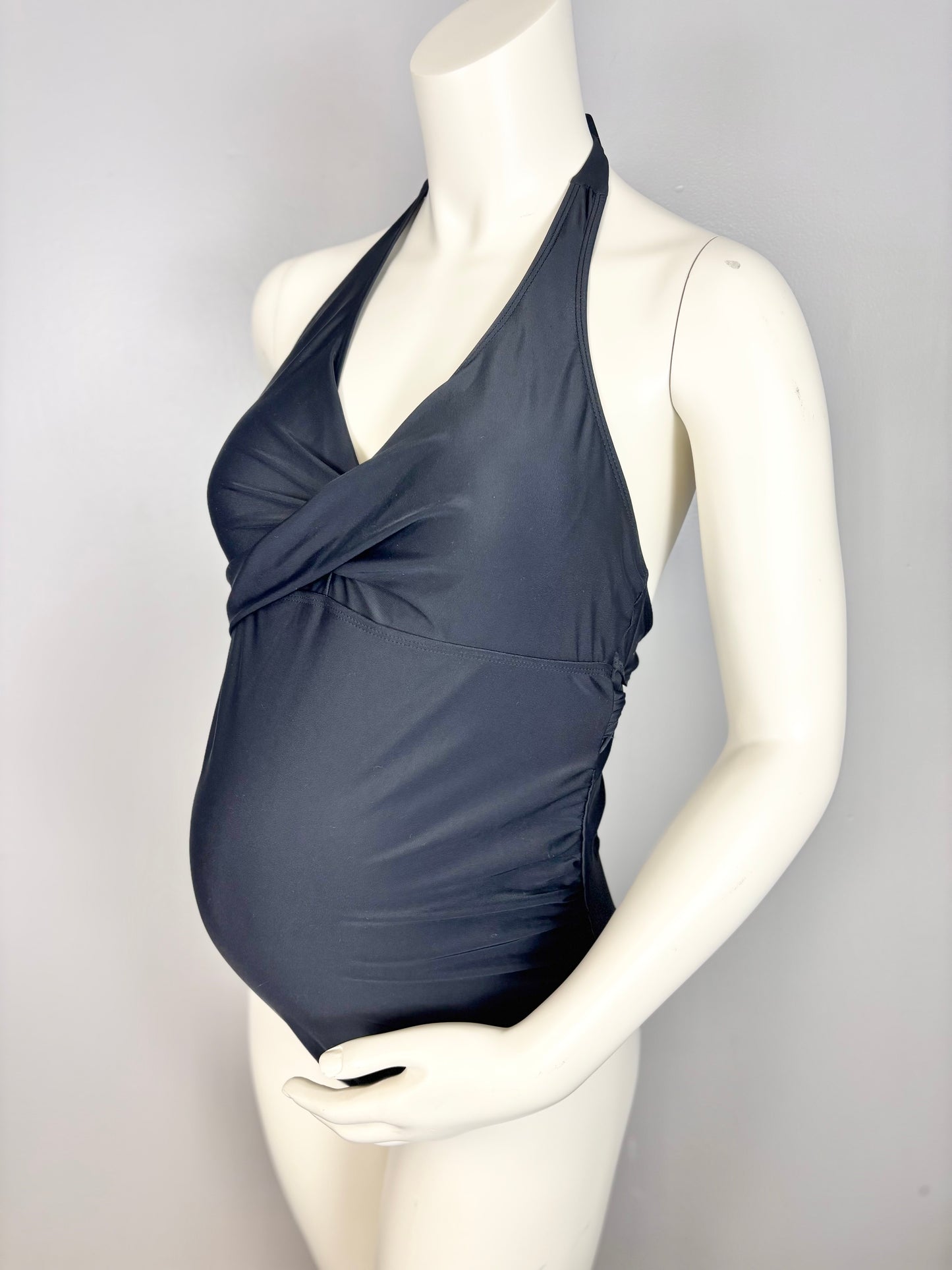 L - Black Twist One-Piece Halter Swimsuit