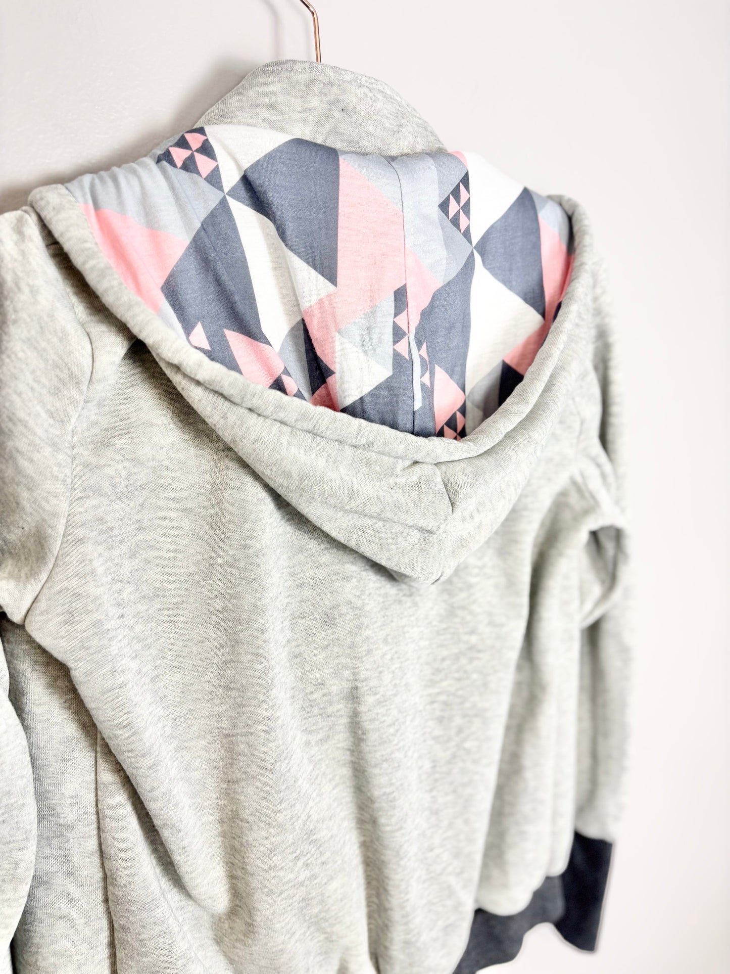 L - Grey and Pink Geometric Baby Wearing Hoodie