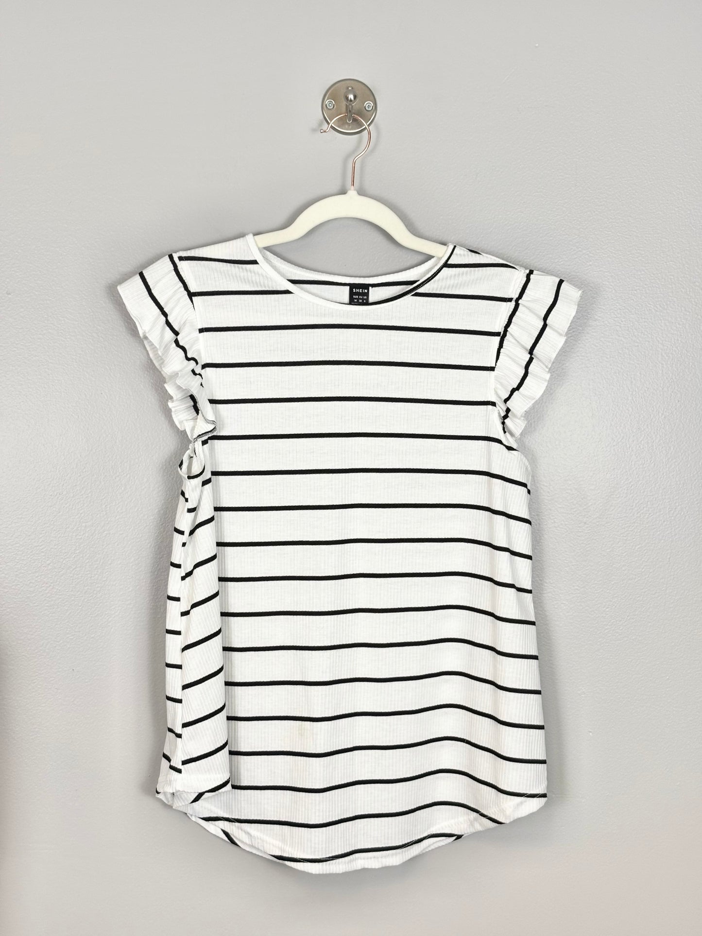 M - SHEIN Black & White Stripe Flutter Sleeve Top