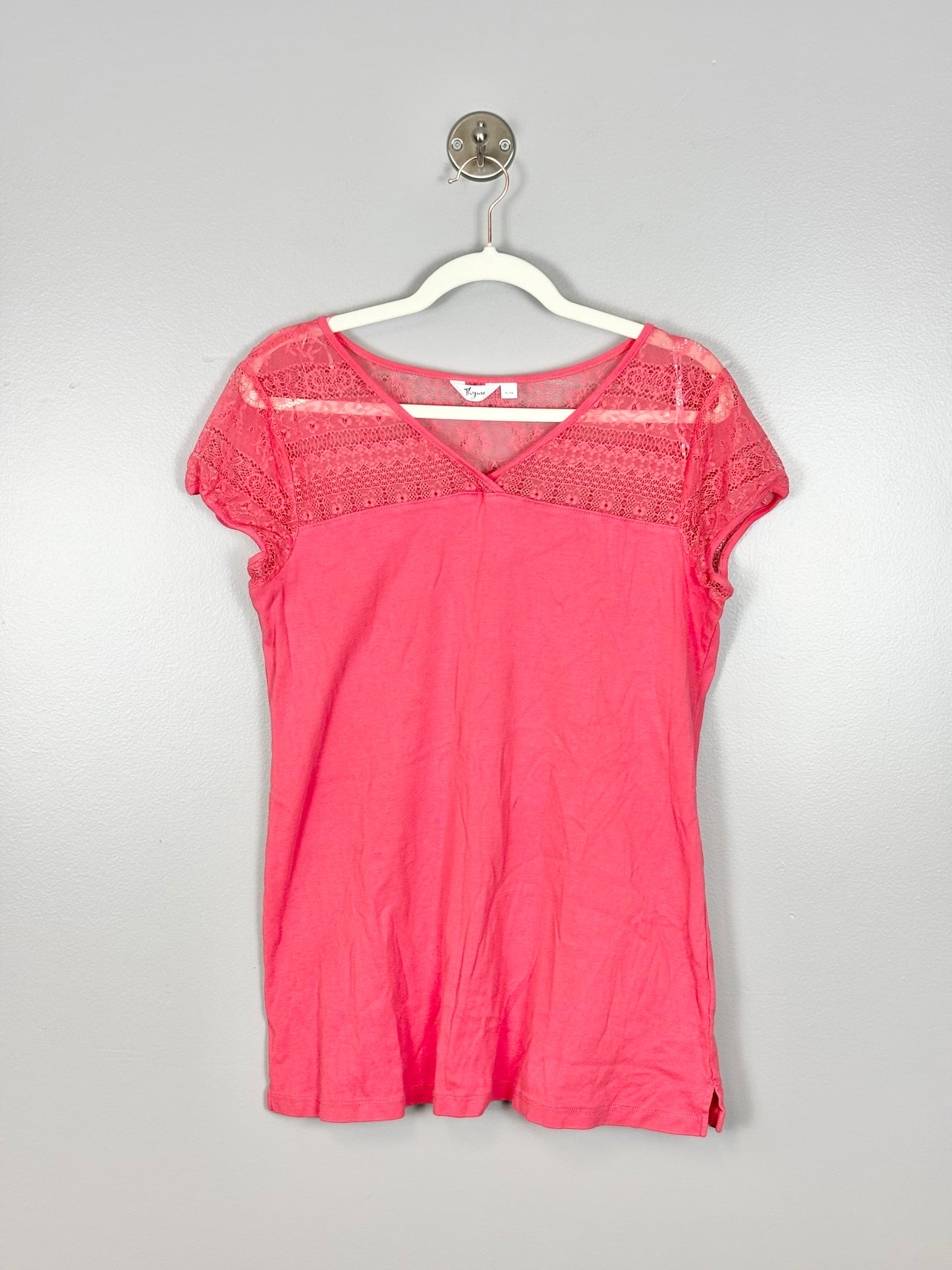XL - Thyme Coral Lace-Detail Shirt