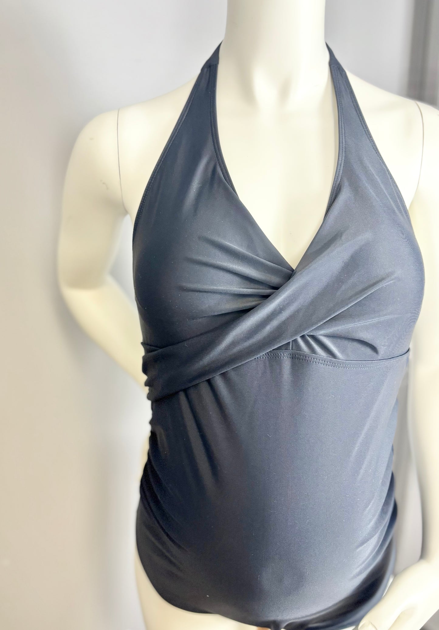 L - Black Twist One-Piece Halter Swimsuit