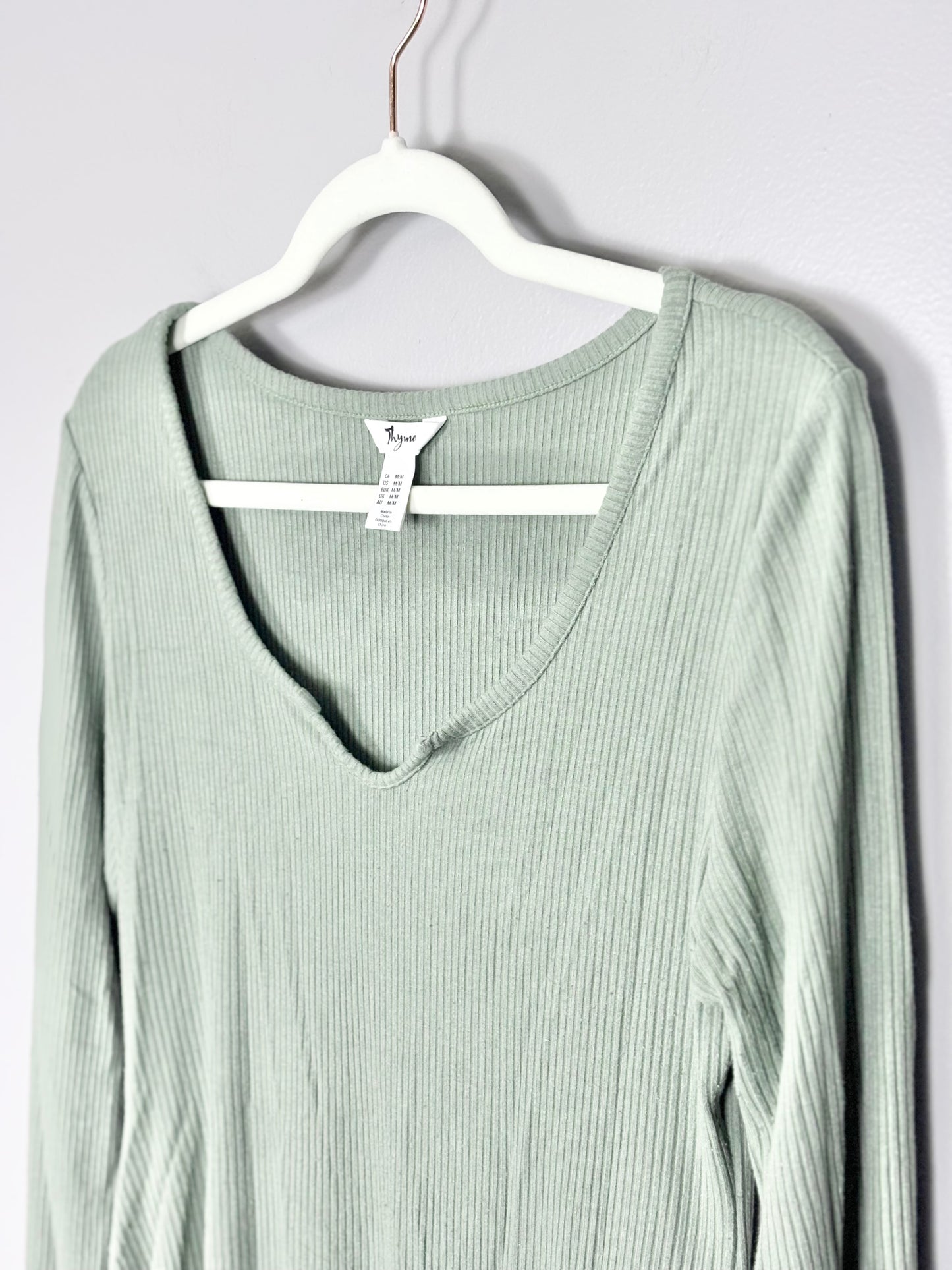 M - Thyme Sage Green Ribbed Shirt