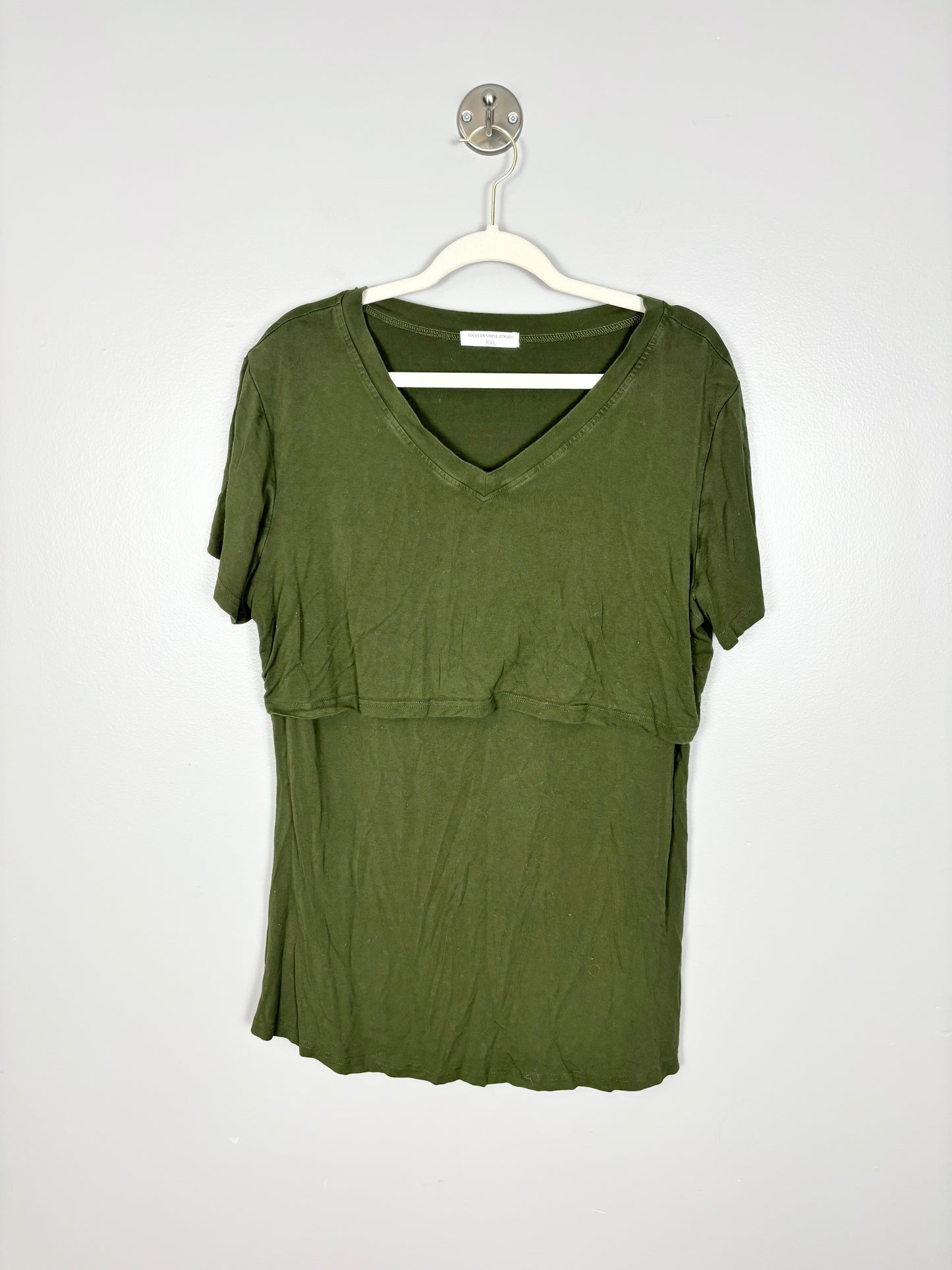 XXL - Olive Green Short Sleeve Nursing Shirt