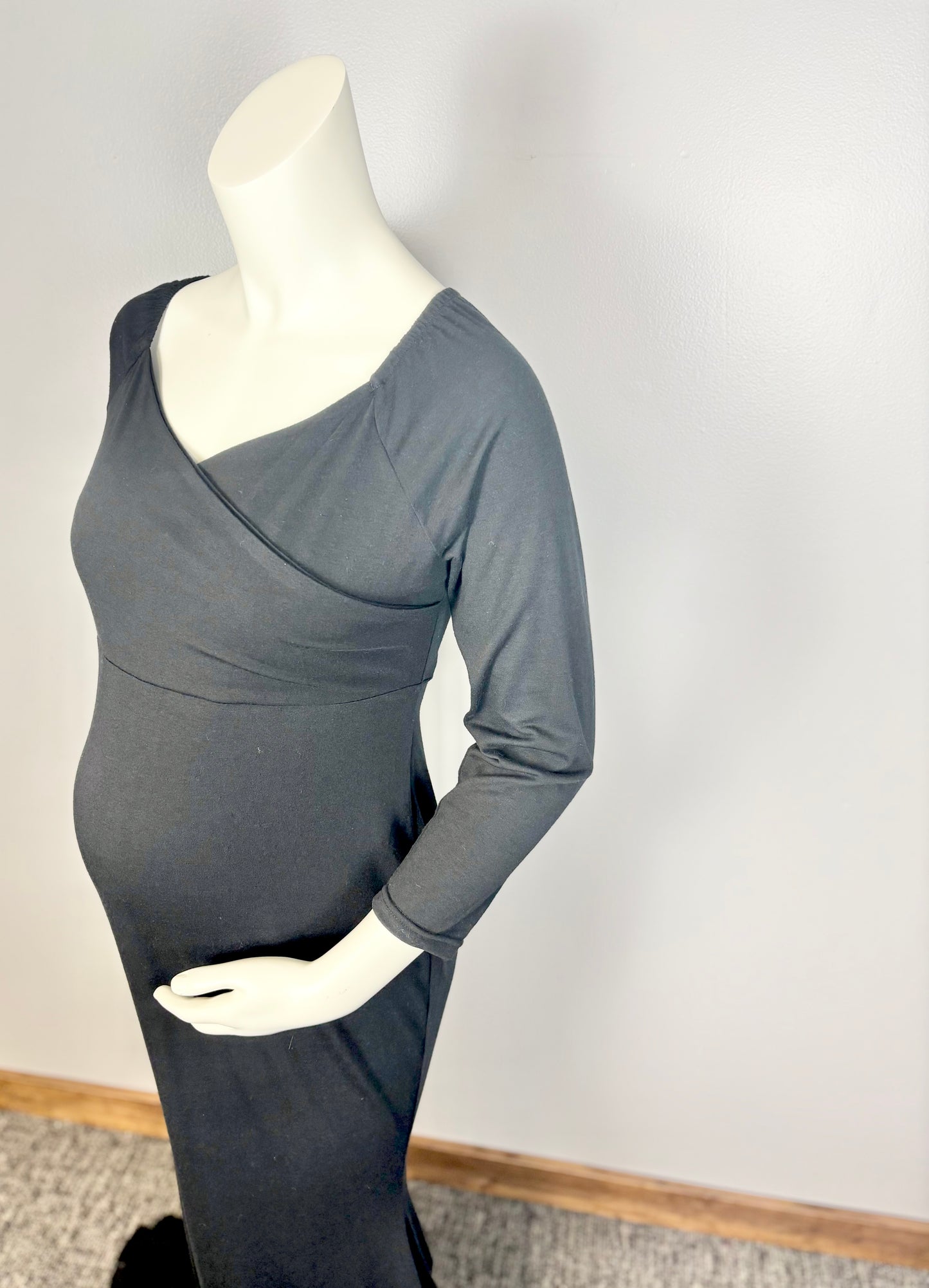 XL - Black Cross Front Jersey Floor Length Gown