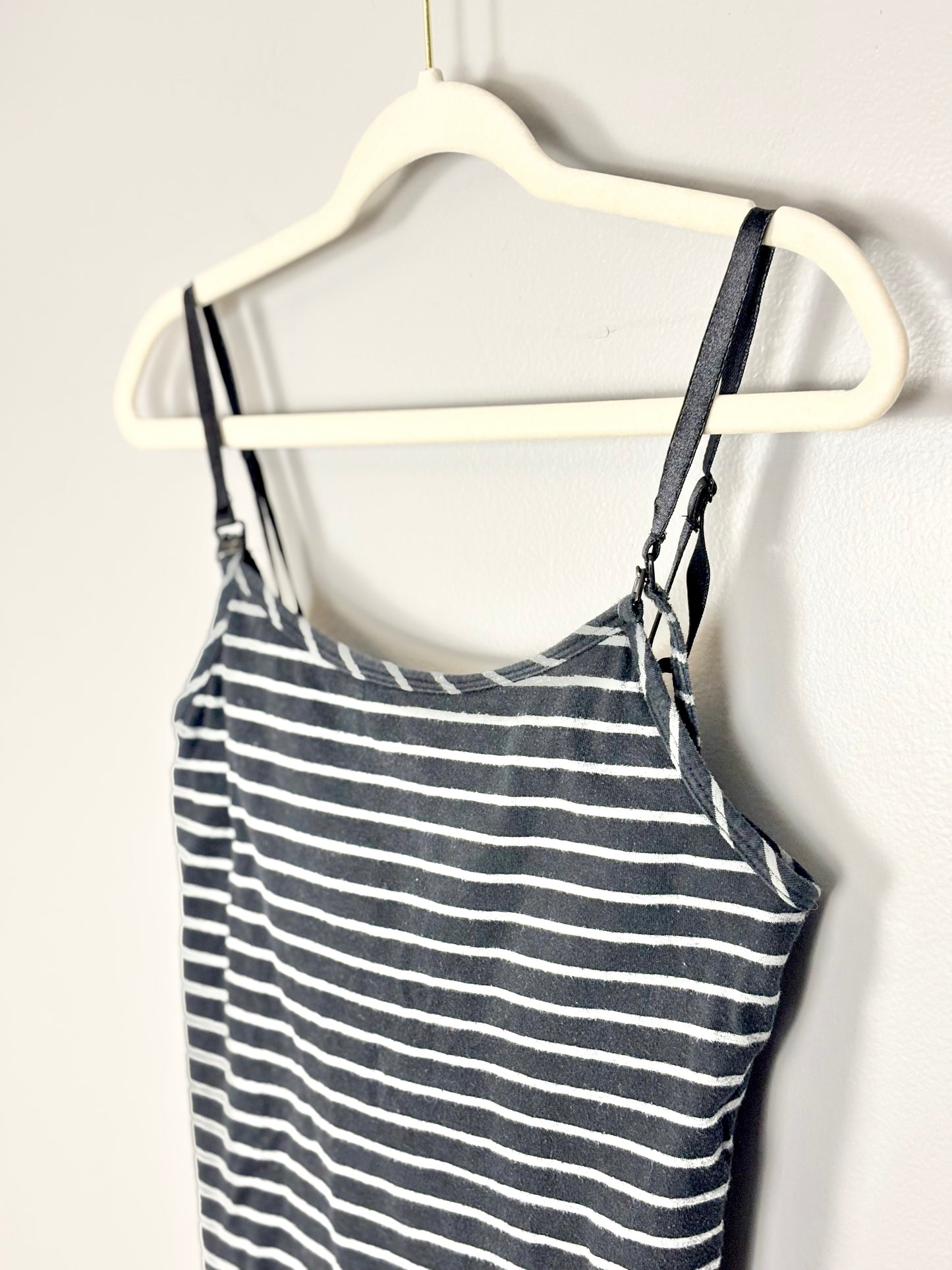 S - Thyme Grey & Black Stripe Nursing Tank