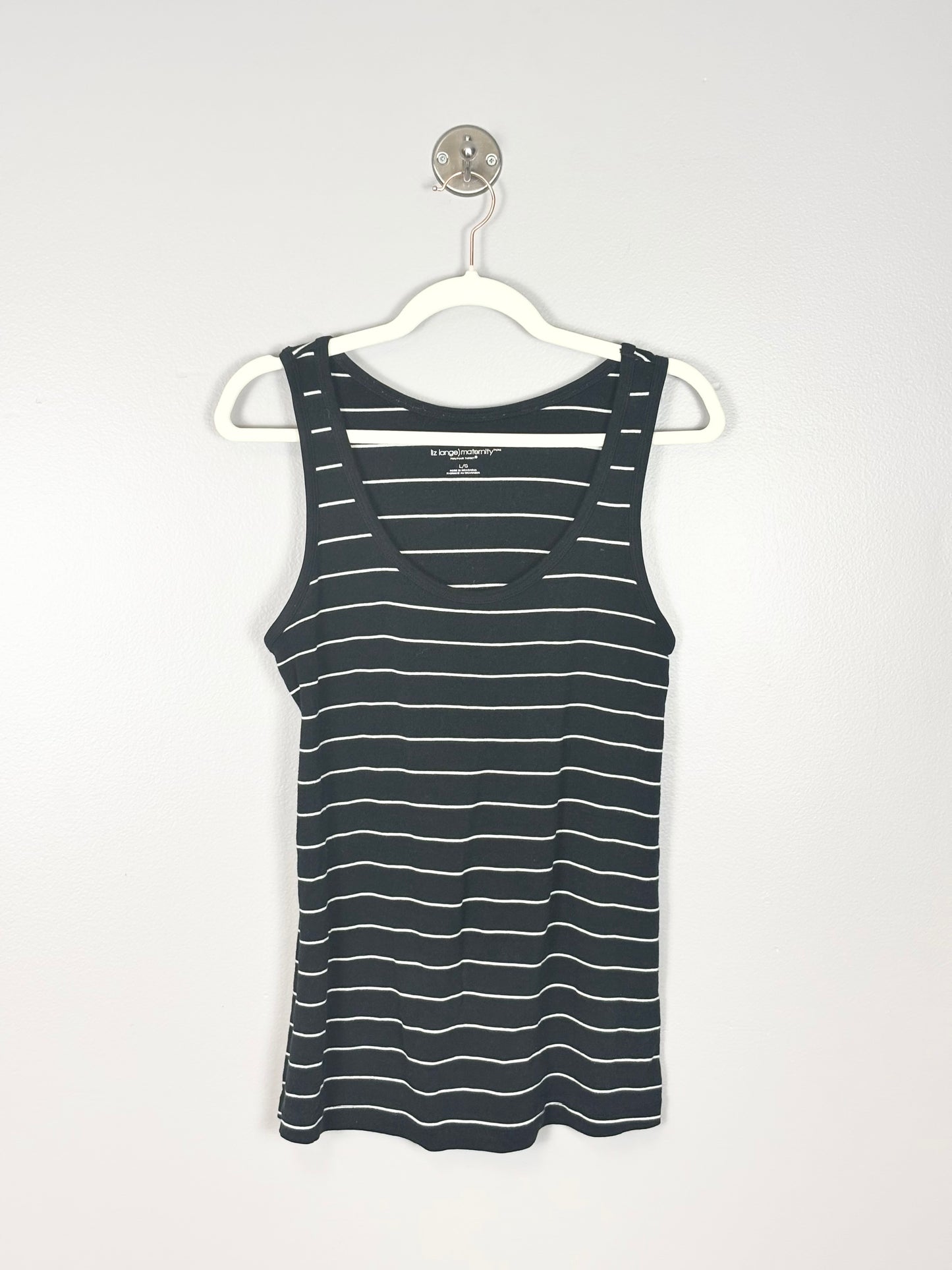 L - Liz Lange Black & White Striped Tank