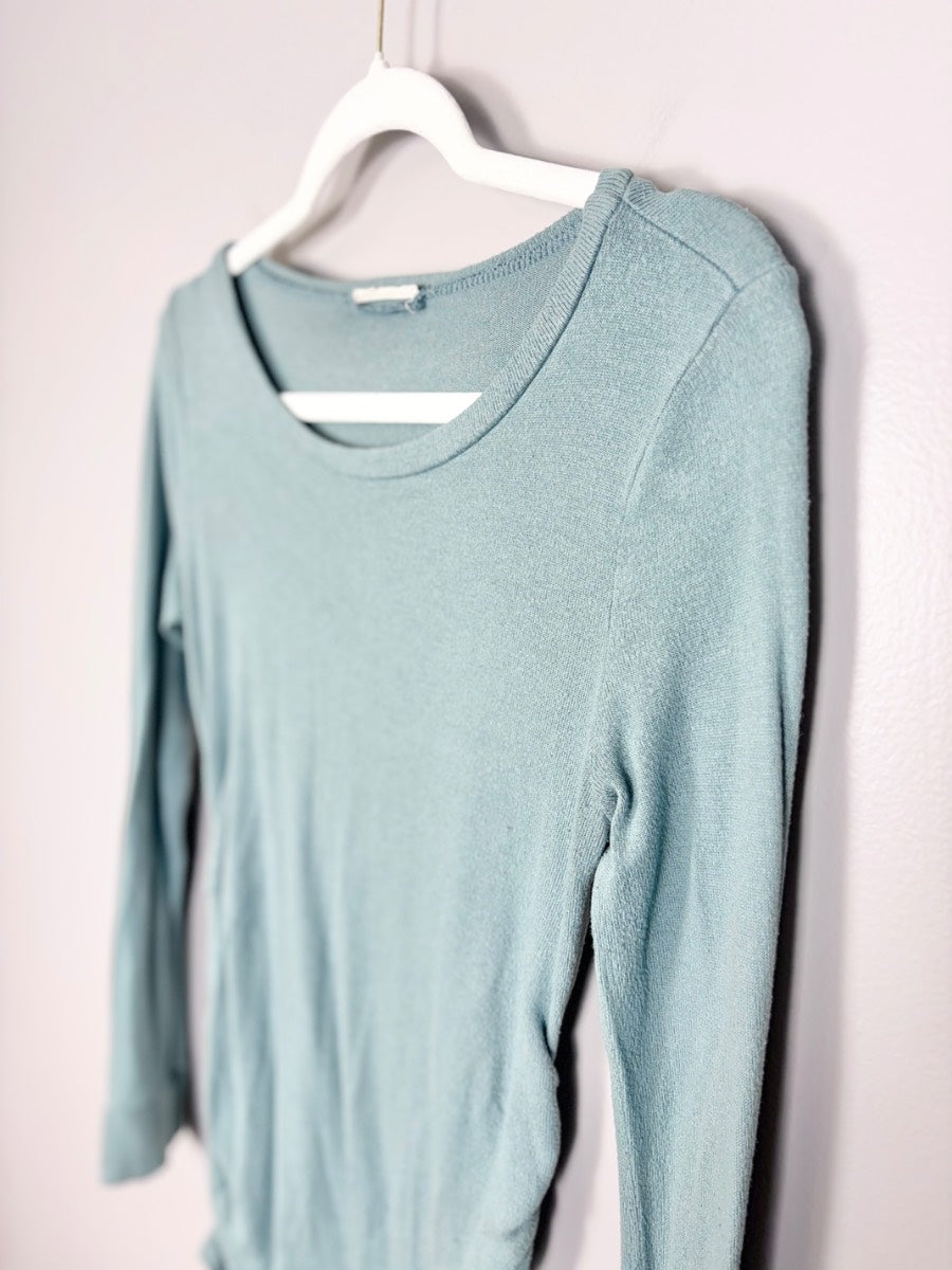 M - Hello Miz Seafoam Ruched Side Long Sleeve Top