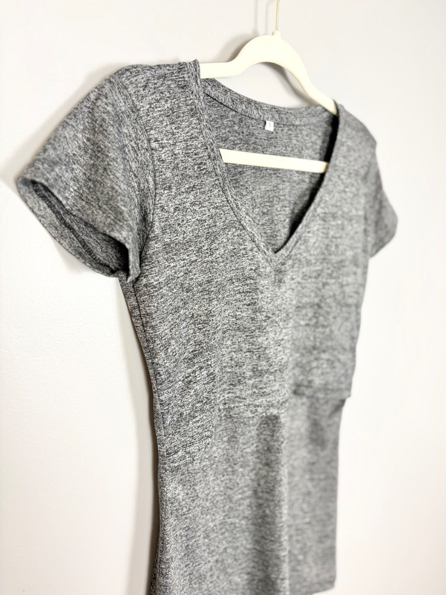 S - Heather Grey V-neck Tee
