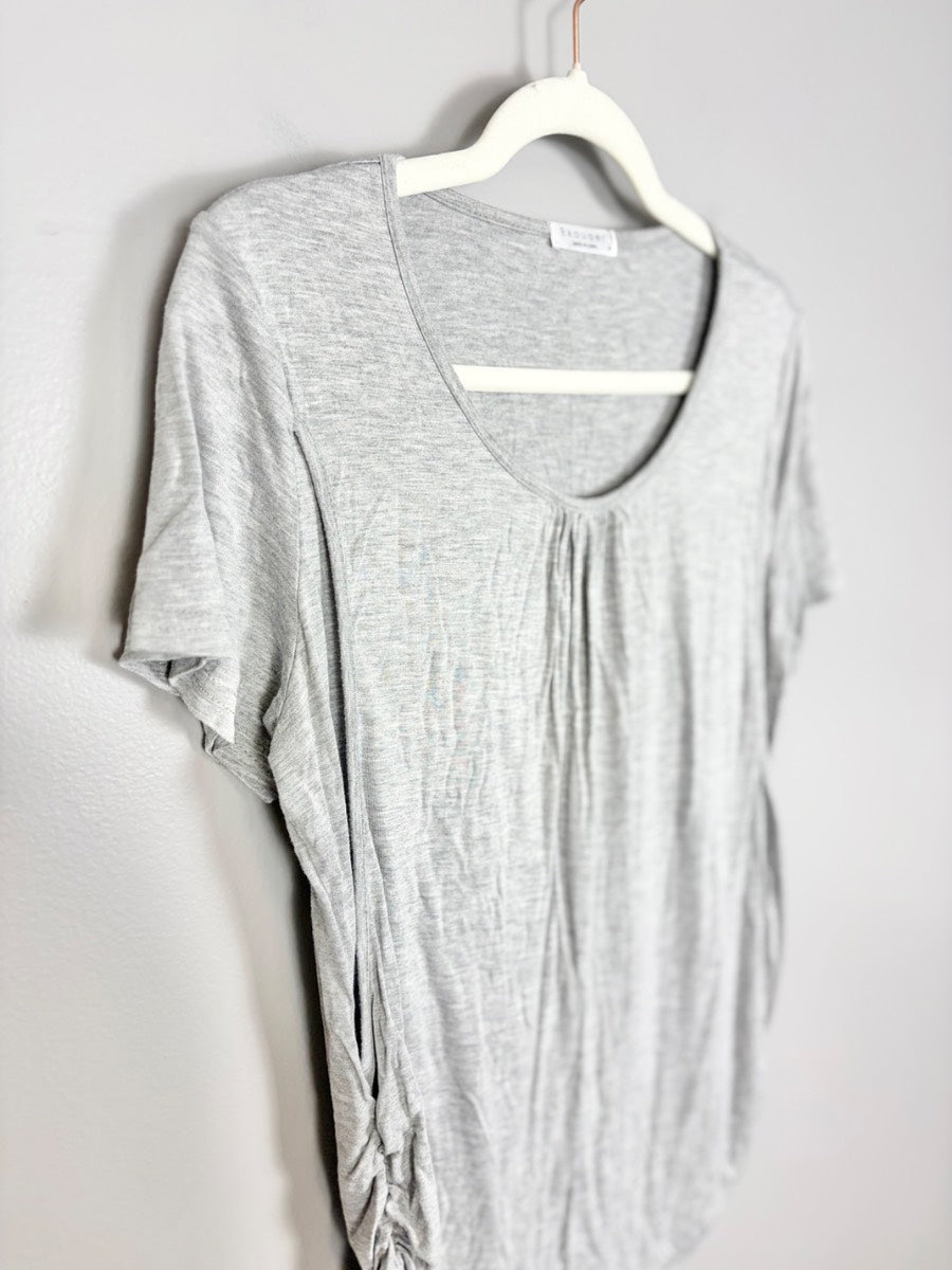 M - Ekoauer Heather Grey Ruched Side Short Sleeve Nursing Top