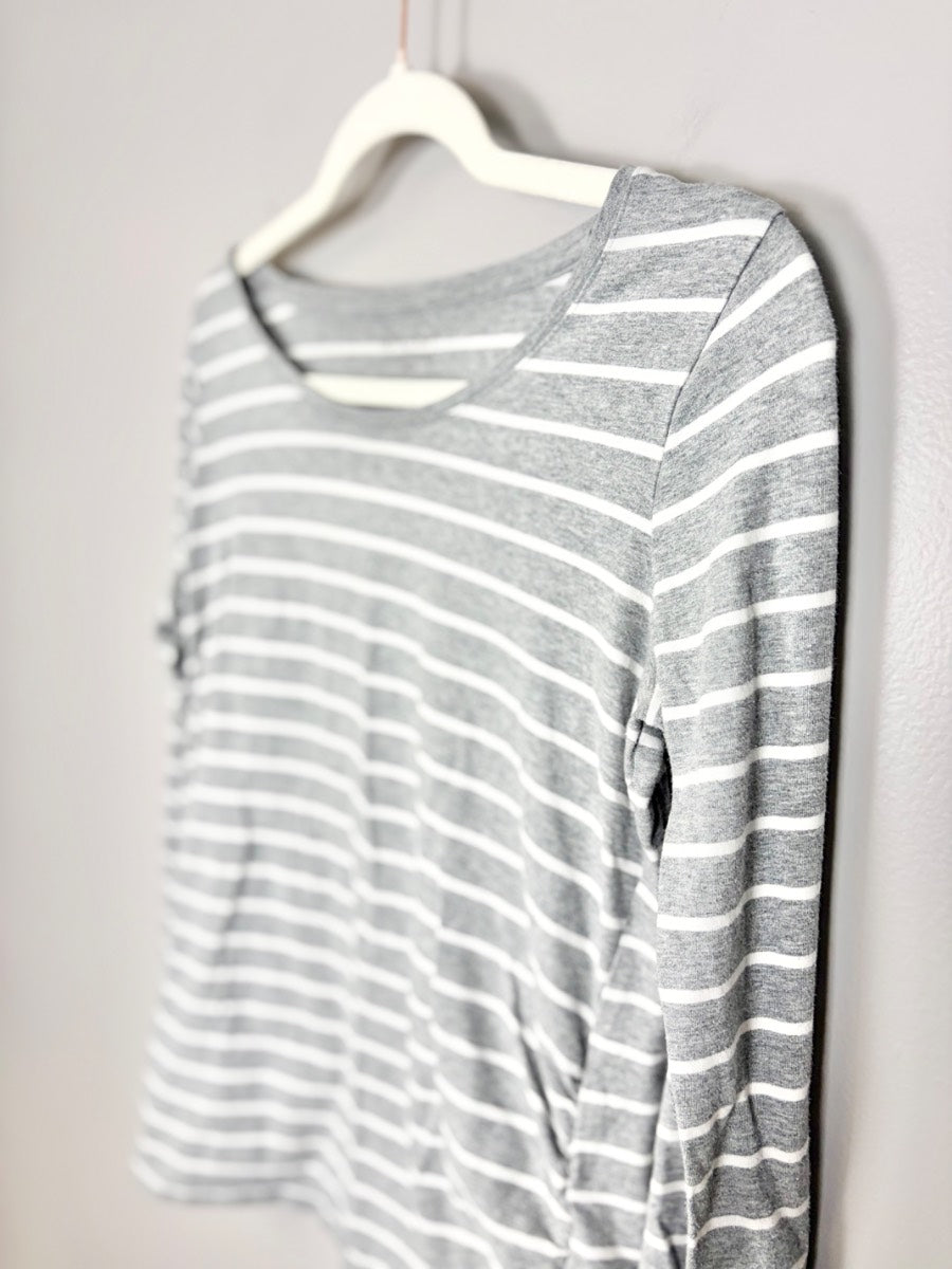 S - Bump Start Heather Grey Stripe Long Sleeve Top