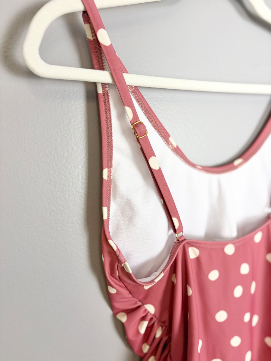 M - Pink Blush Coral Polka Dot One-piece Swimsuit