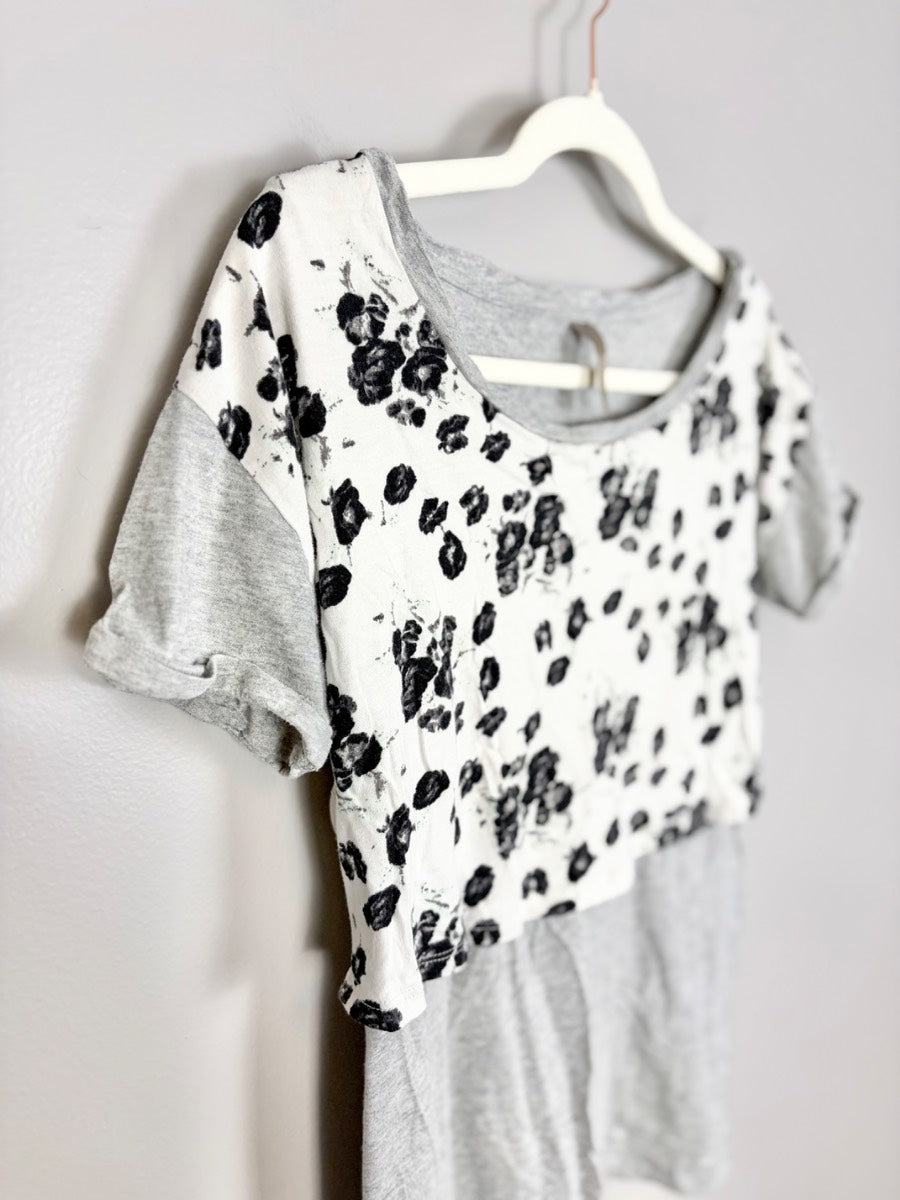 M - Thyme Heather Grey Layered Short Sleeve Nursing Top