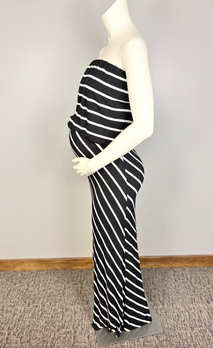 L - Black Stripe Strapless Dress