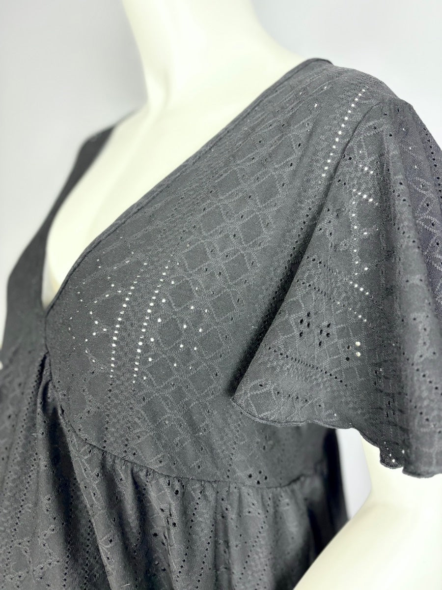 L - Shein Charcoal V-neck Flutter Sleeve Dress