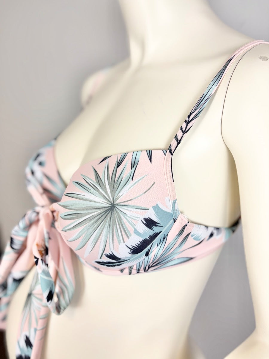 L - Blush Tropical Tie-Front Bikini Top