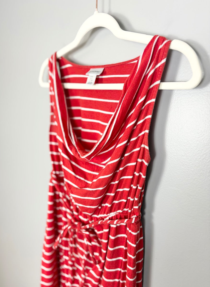S - Motherhood Red Striped Cowl Neck Dress