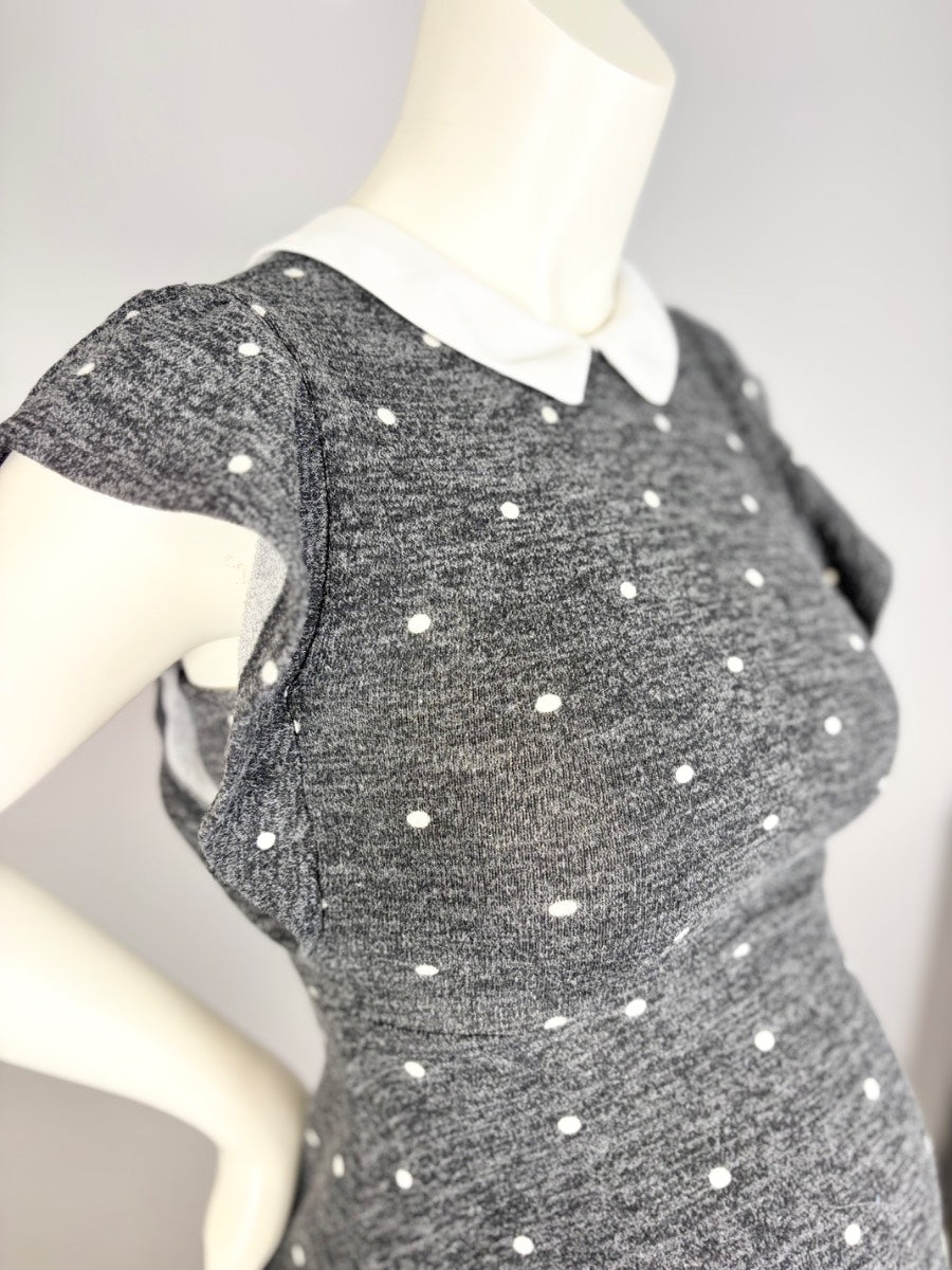 S - Monteau Polka Dot Collared Dress