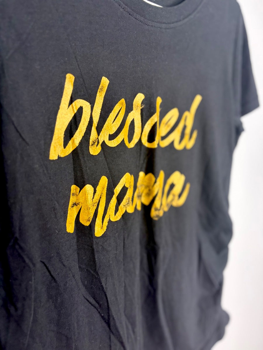M - Novelty Blessed Mama Gold Letter Tee
