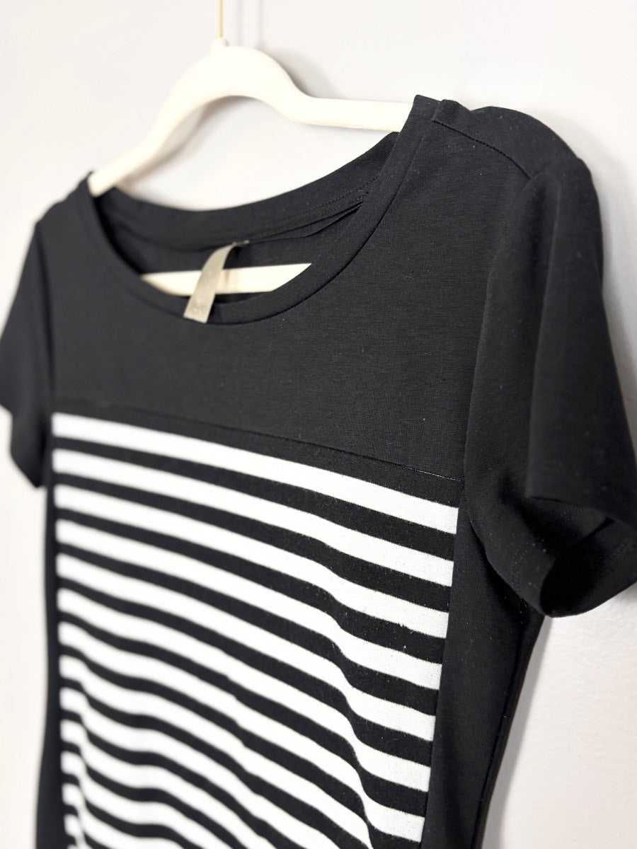 S - Thyme Black & White Striped Panel Tee