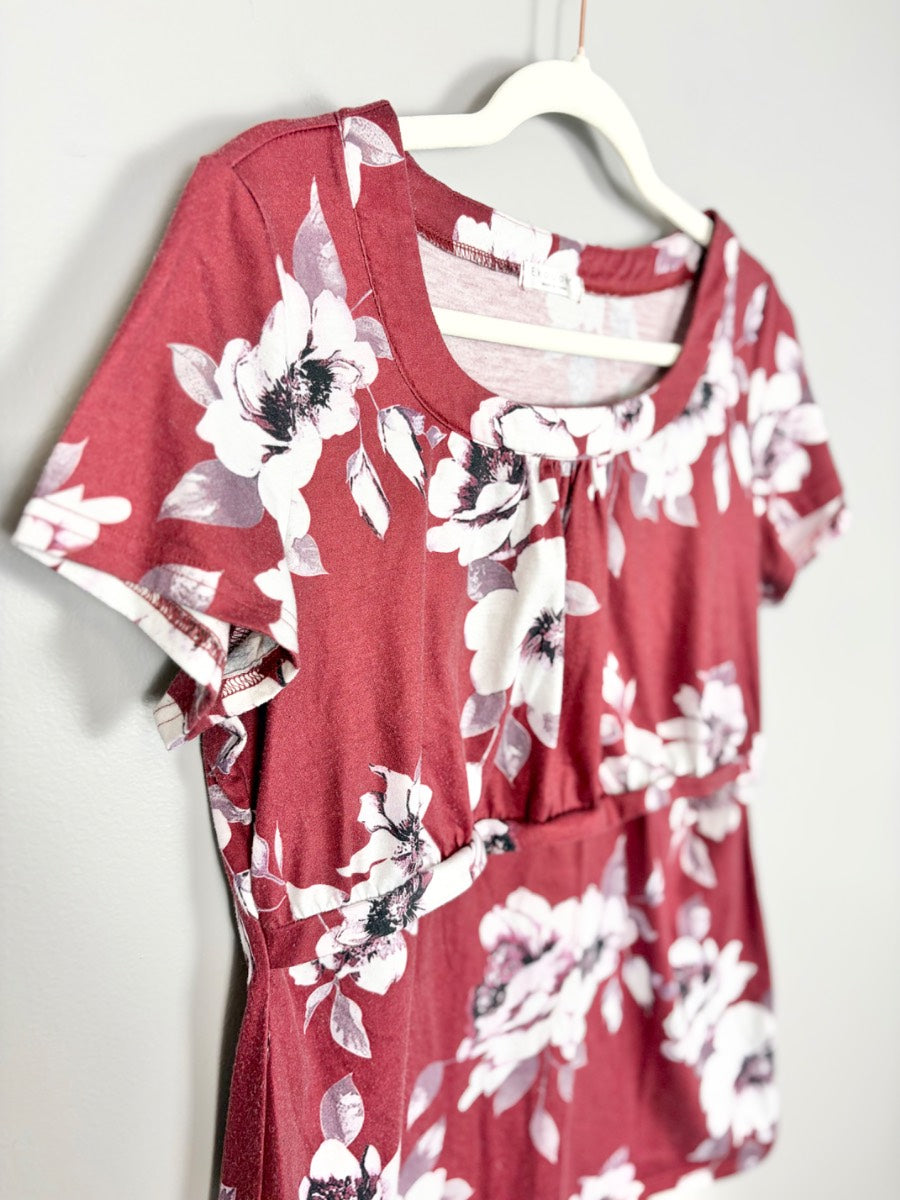 L - Ekoauer Burgundy Floral Nursing Top