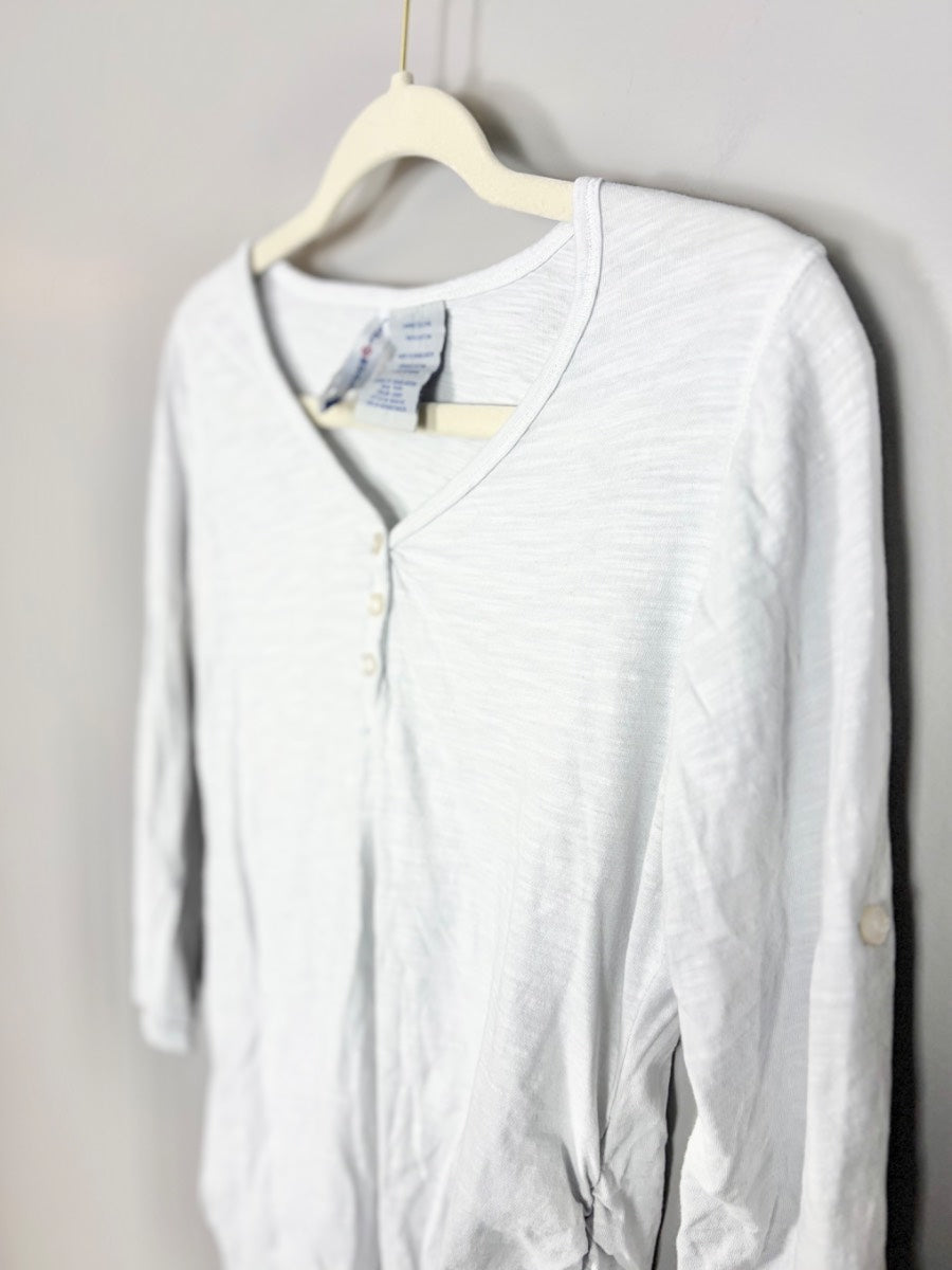 L - Planet Maternity Grey White Henley Tee