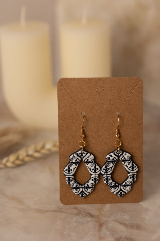 Prairie Rose Clay -  Black Mosaic Cutout Earrings
