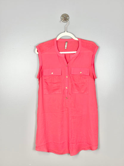 S - Thyme Coral Pink Double-Pocket Shirt