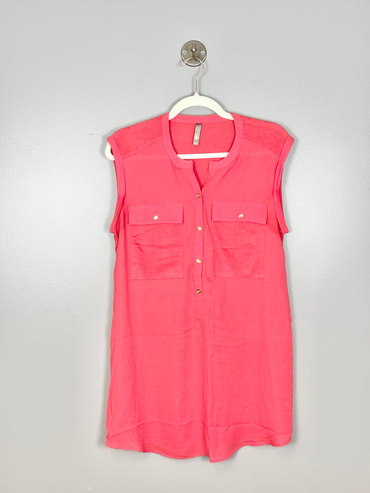 S - Thyme Coral Pink Double-Pocket Shirt