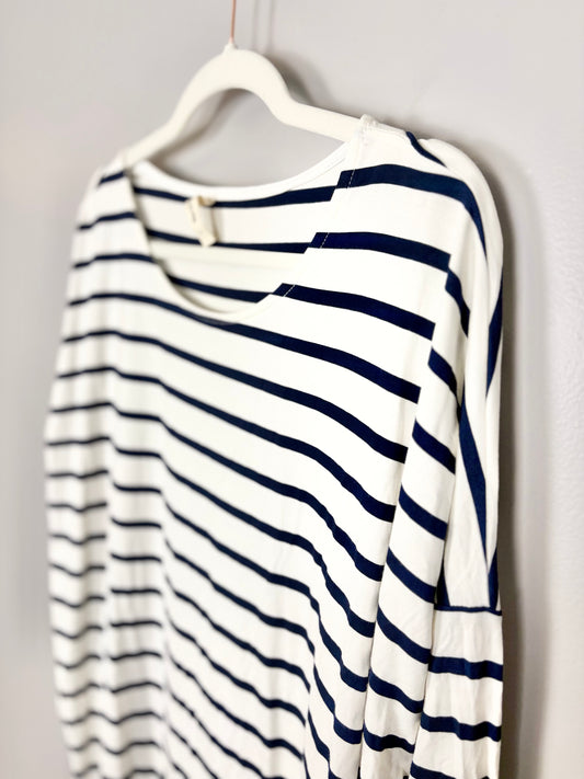 L - Hello Miz Buttersoft Navy Stripe Long Sleeve Shirt