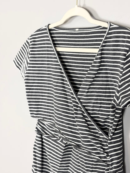 XL - Grey & White Striped Crossover Top