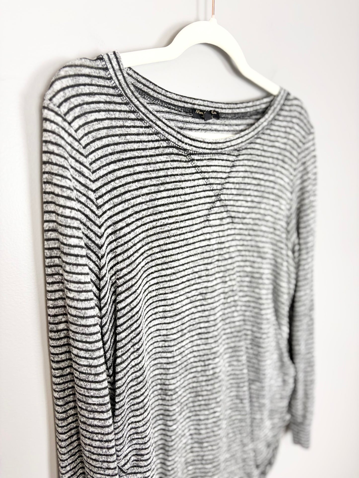 L - Mom & Co Grey & Black Stripe Longsleeve Shirt