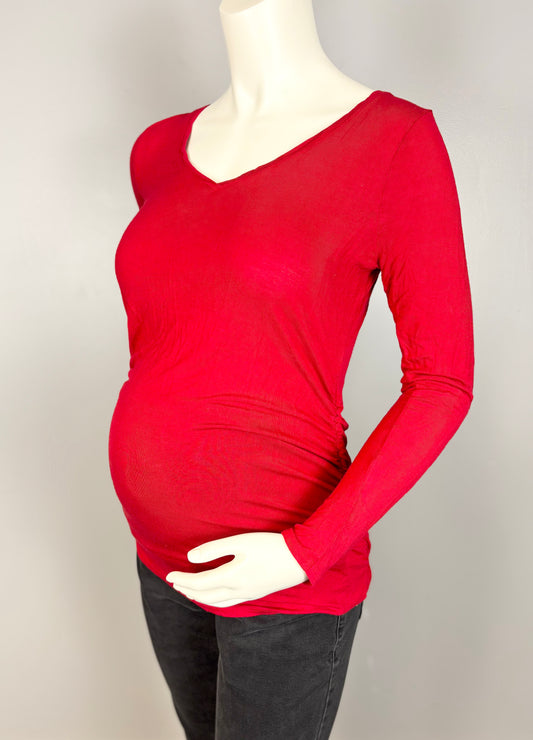 M - Motherhood Cherry Red Long-Sleeve Fitted Shirt