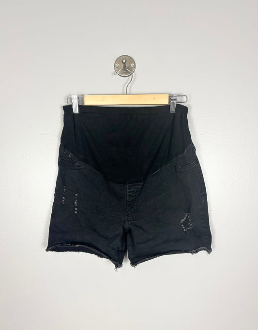 L - SHEIN Distressed Black Denim Shorts