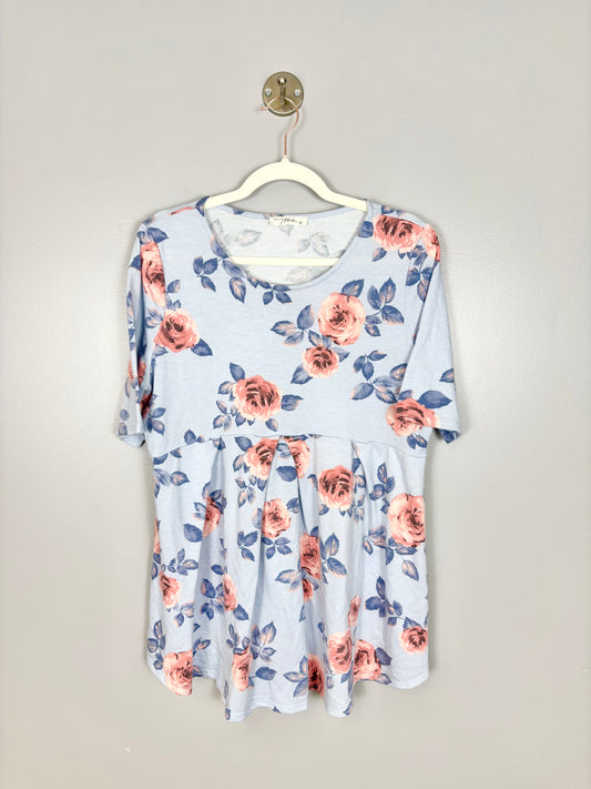 L - Hello Miz Blue Floral Shirt