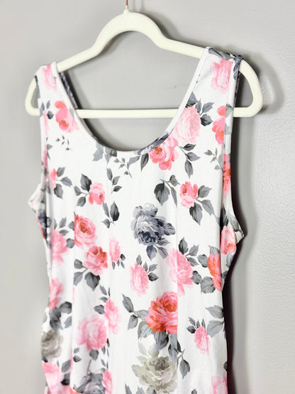 L - Unknown Brand White Floral Sleeveless Bodycon Dress