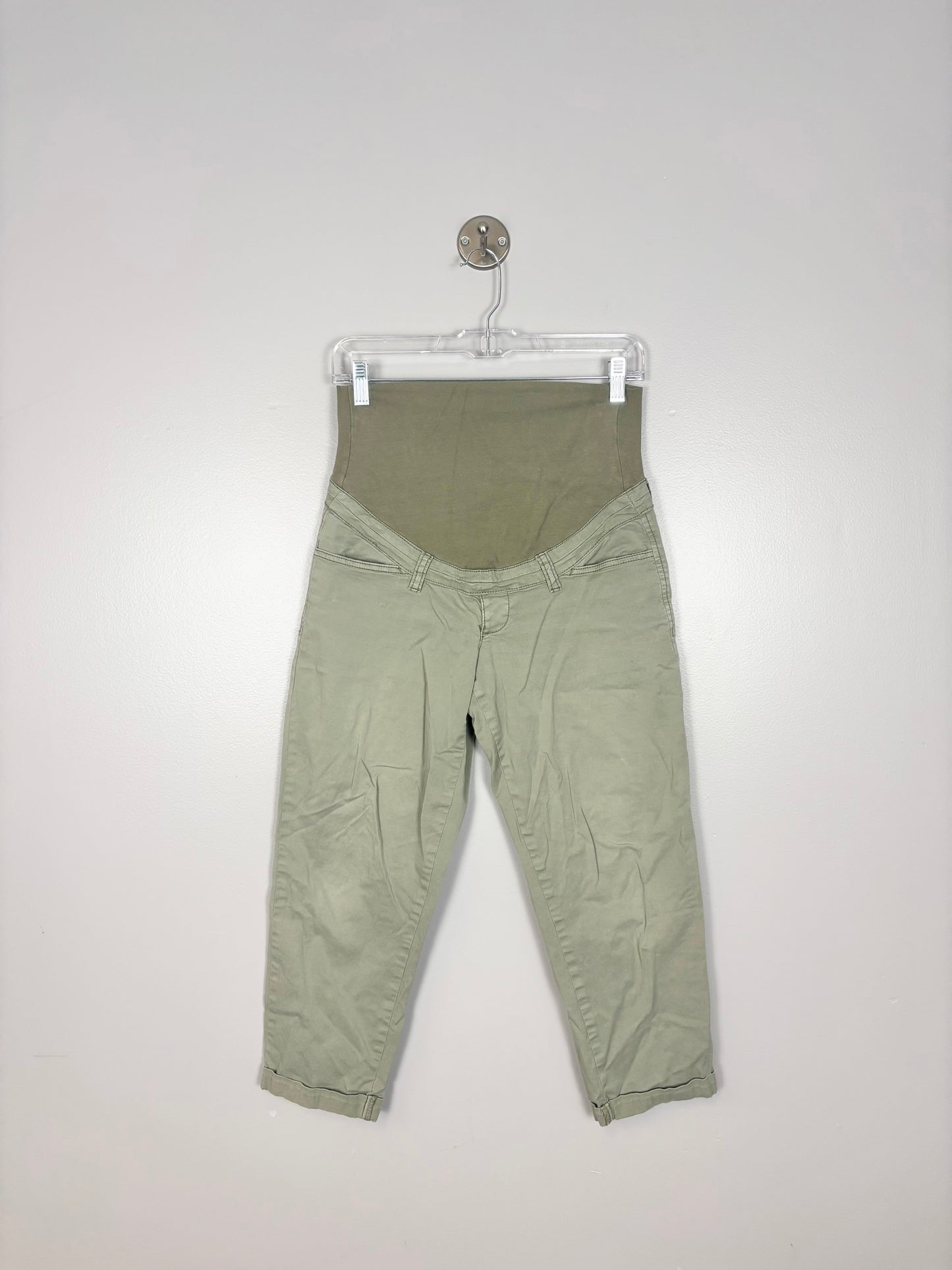 XS - Thyme Sage Green Cuffed Capri
