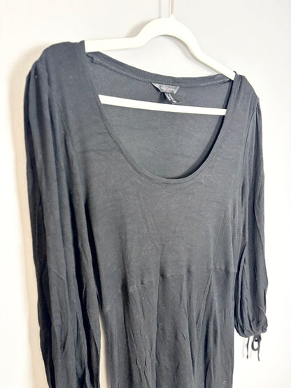 L - Stork & Babe Black Tie-Sleeve Blouse